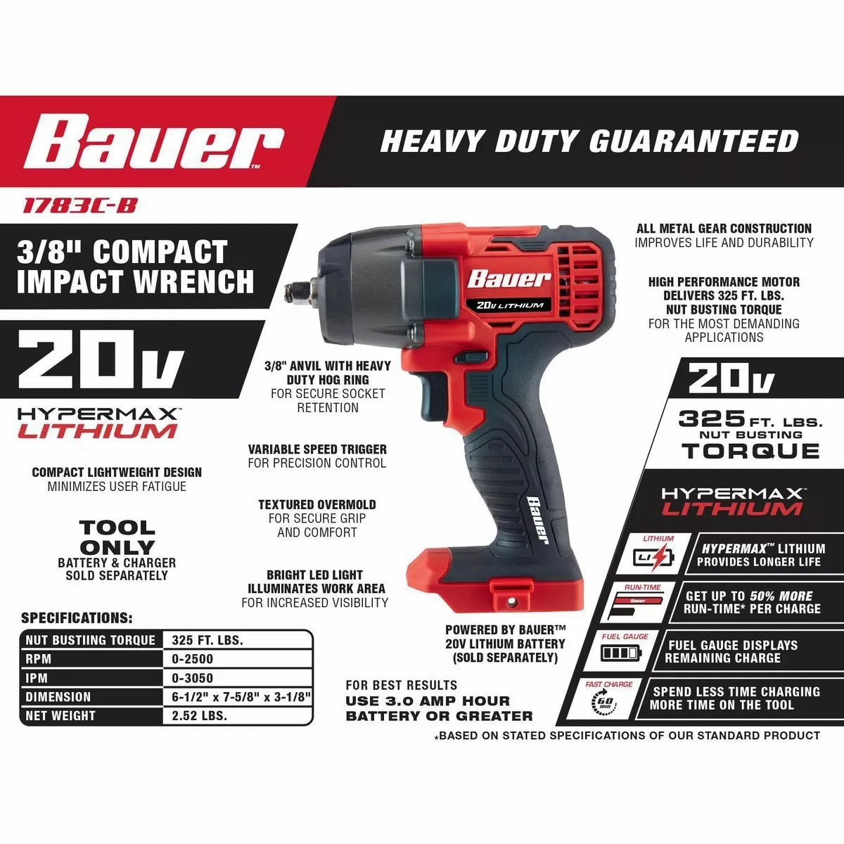 BAUER 20V Cordless 3/8 in. Compact Impact Wrench - Tool Only 6 BAUER 20V Cordless 3/8 in. Compact Impact Wrench - Tool Only - Image 6