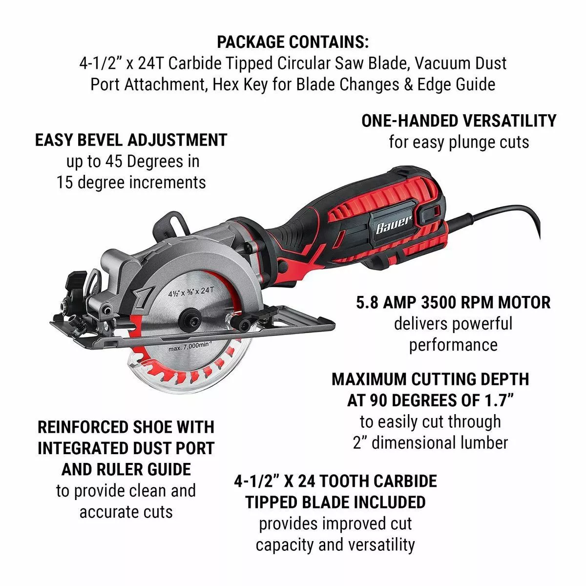 BAUER 5.8 Amp 4-1/2 in. Compact Circular Saw 3 BAUER 5.8 Amp 4-1/2 in. Compact Circular Saw - Image 3