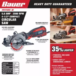 BAUER 5.8 Amp 4-1/2 in. Compact Circular Saw 13 BAUER 5.8 Amp 4-1/2 in. Compact Circular Saw -Bauer Popular Store 56164 W2SS