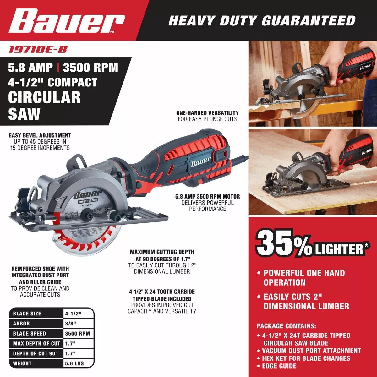 BAUER 5.8 Amp 4-1/2 in. Compact Circular Saw 4 BAUER 5.8 Amp 4-1/2 in. Compact Circular Saw - Image 4