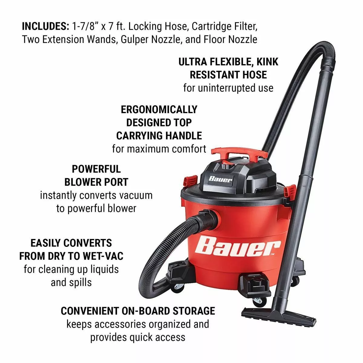 BAUER 9 Gallon 4.5 Peak Horsepower Wet/Dry Vacuum 3 BAUER 9 Gallon 4.5 Peak Horsepower Wet/Dry Vacuum - Image 3