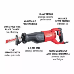 BAUER 10 Amp Variable Speed Reciprocating Saw -Bauer Popular Store 56250 W2