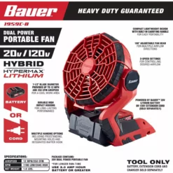 BAUER 20V/120V Cordless Dual Power Fan - Tool Only -Bauer Popular Store 56268 W2SS
