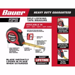 BAUER 25 ft. Self-Locking Tape Measure -Bauer Popular Store 56350 W13