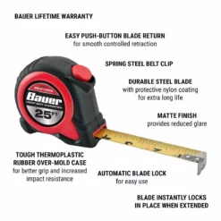 BAUER 25 ft. Self-Locking Tape Measure -Bauer Popular Store 56350 W2
