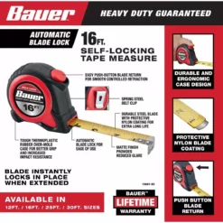 BAUER 16 ft. Self-Locking Tape Measure -Bauer Popular Store 56352 W2SS