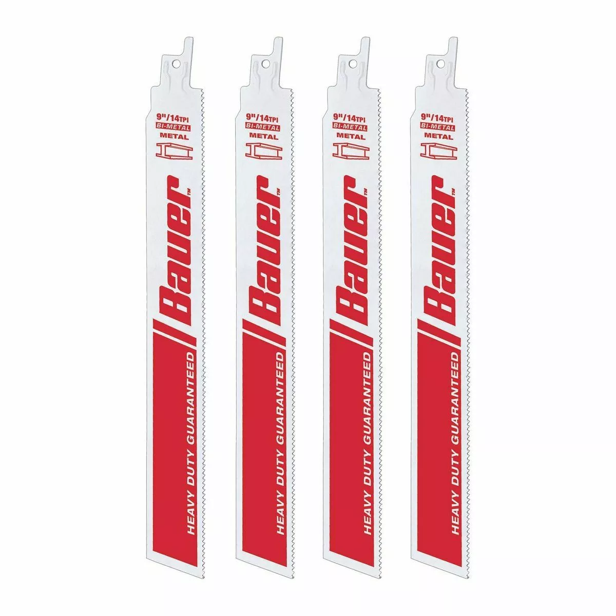 BAUER 9 in. 14 TPI Bi-Metal Reciprocating Saw Blades, 4 Pk. 1 BAUER 9 in. 14 TPI Bi-Metal Reciprocating Saw Blades, 4 Pk.
