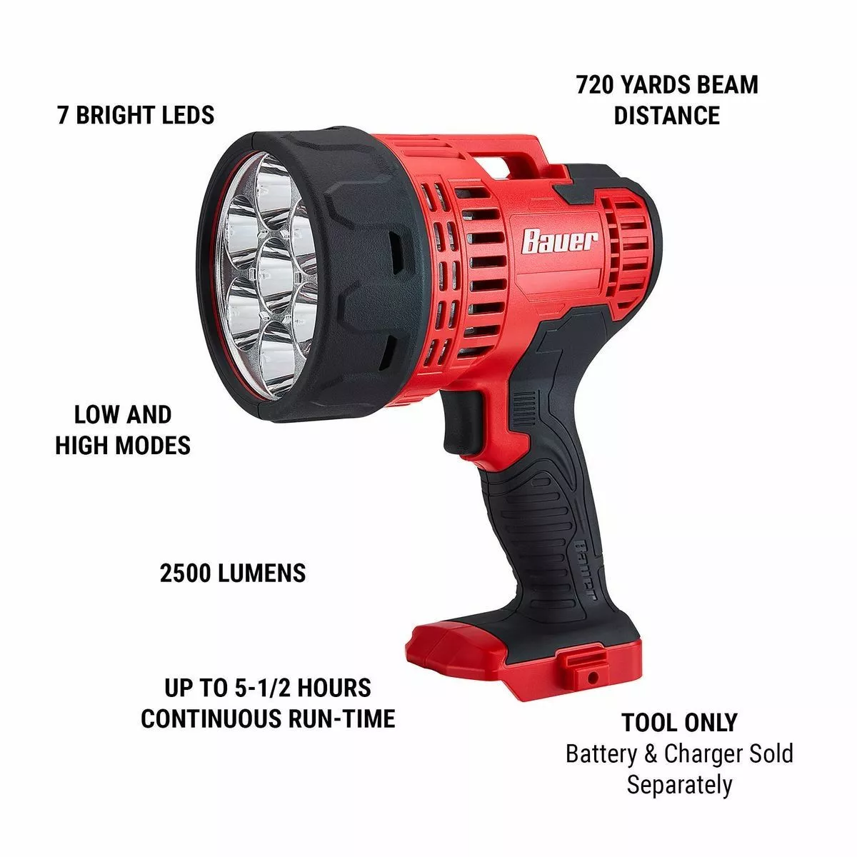 BAUER 20V Cordless 2500 Lumen Spotlight – Tool Only 5 BAUER 20V Cordless 2500 Lumen Spotlight – Tool Only - Image 5