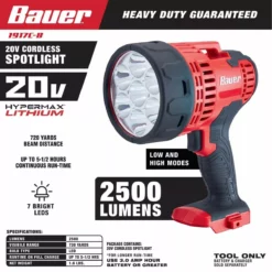 BAUER 20V Cordless 2500 Lumen Spotlight – Tool Only 17 BAUER 20V Cordless 2500 Lumen Spotlight – Tool Only -Bauer Popular Store 56526 W2SS