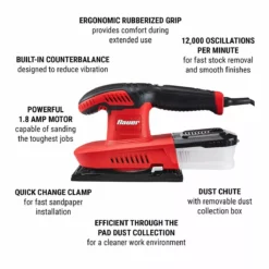 BAUER 1.8 Amp Orbital 1/3 Sheet Sander with Anti-Vibration -Bauer Popular Store 56532 W2
