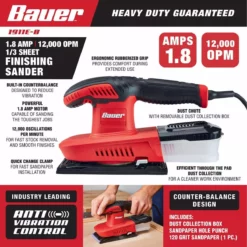 BAUER 1.8 Amp Orbital 1/3 Sheet Sander with Anti-Vibration -Bauer Popular Store 56532 W2SS