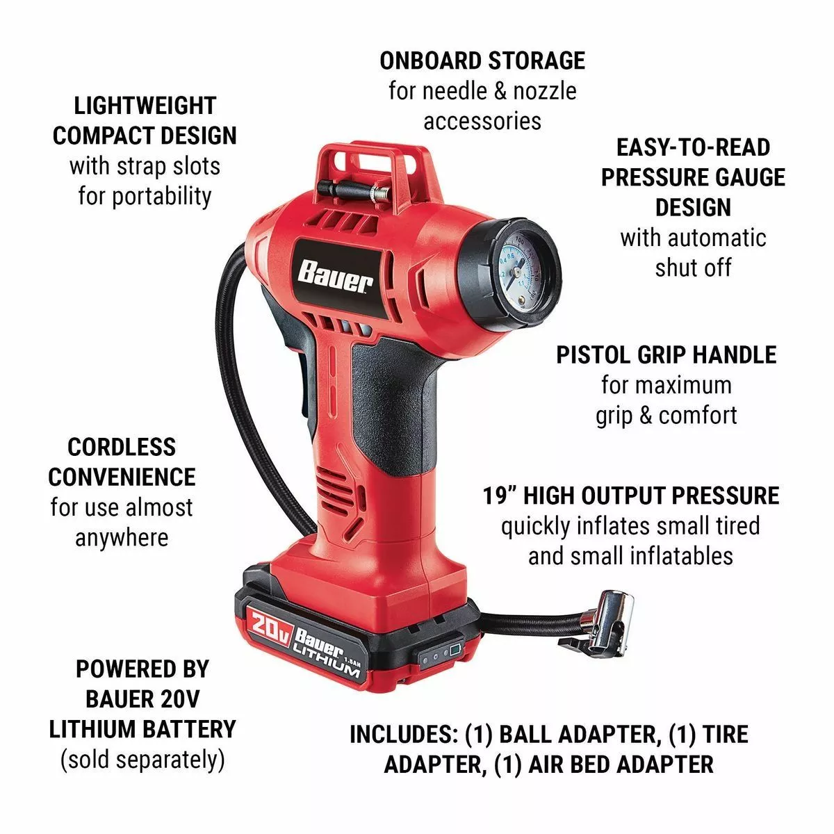 BAUER 20V Cordless 0-160 PSI Inflator - Tool Only 5 BAUER 20V Cordless 0-160 PSI Inflator - Tool Only - Image 5