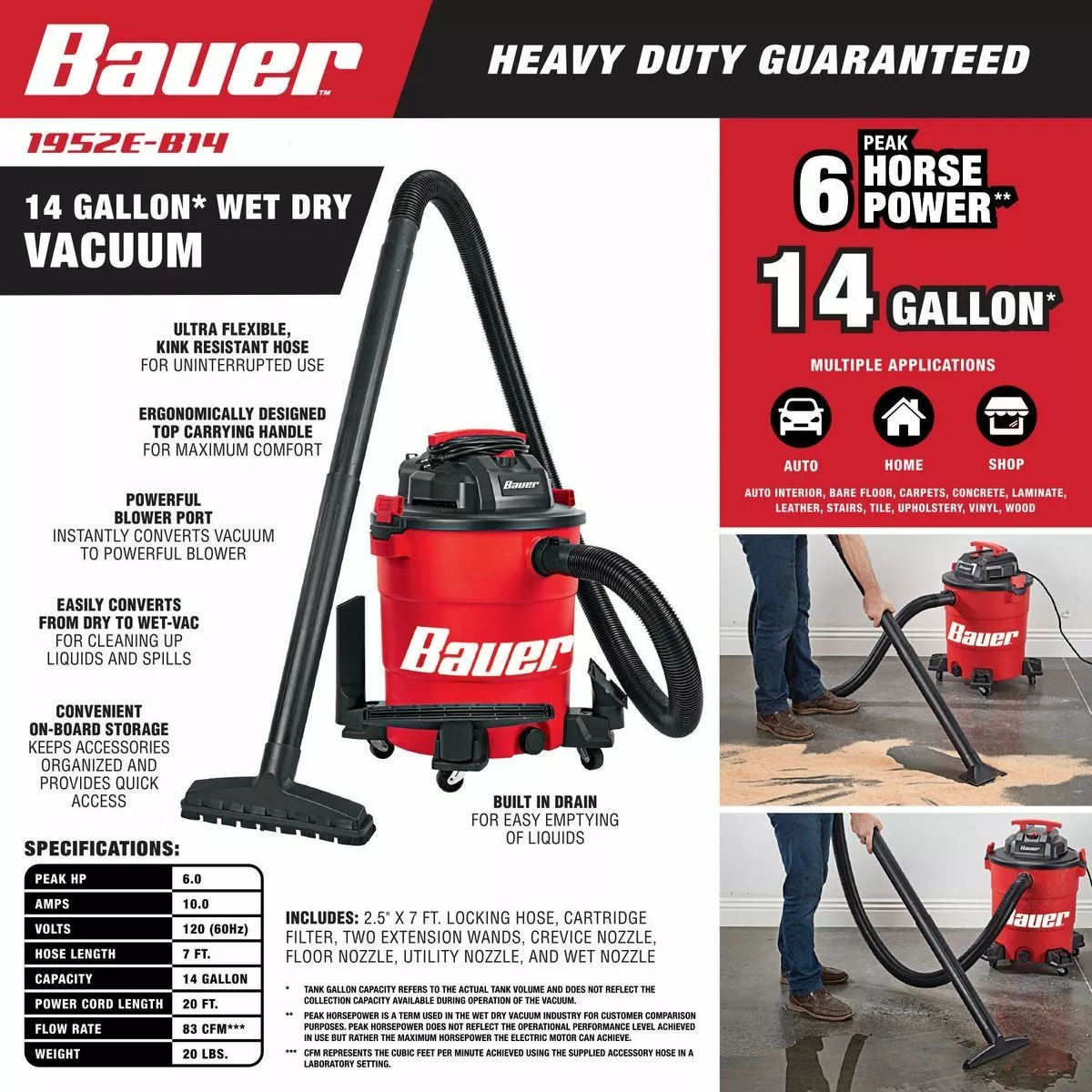 BAUER 14 Gallon Wet/Dry Vacuum 4 BAUER 14 Gallon Wet/Dry Vacuum - Image 4