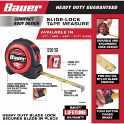 BAUER 12 ft. Slide-Lock Tape Measure 13 BAUER 12 ft. Slide-Lock Tape Measure -Bauer Popular Store 56674 W2SS
