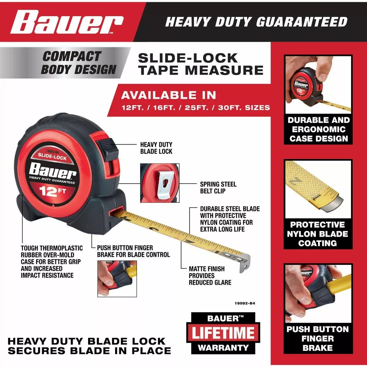 BAUER 12 ft. Slide-Lock Tape Measure 4 BAUER 12 ft. Slide-Lock Tape Measure - Image 4