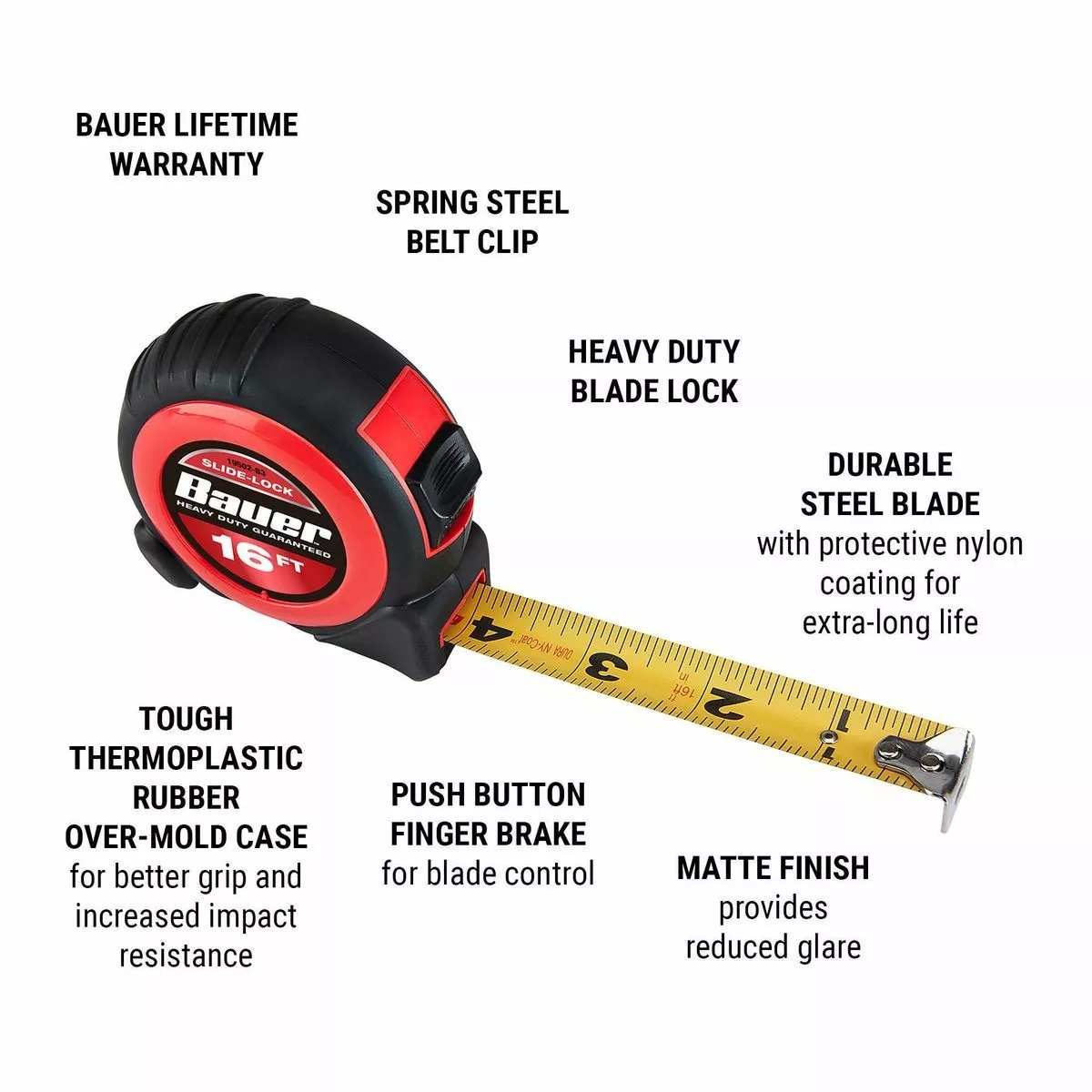 BAUER 16 ft. Slide-Lock Tape Measure 2 BAUER 16 ft. Slide-Lock Tape Measure - Image 2