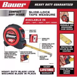 BAUER 30 ft. Slide-Lock Tape Measure 12 BAUER 30 ft. Slide-Lock Tape Measure -Bauer Popular Store 56677 W2SS