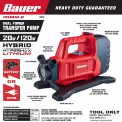 BAUER 20V/120V Lithium-Ion Dual Power Cordless Transfer Pump - Tool Only -Bauer Popular Store 56733 W2SS