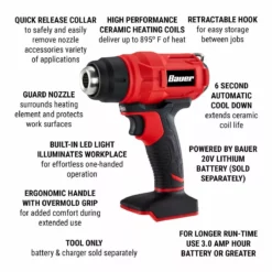 BAUER 20V Cordless Heat Gun - Tool Only 15 BAUER 20V Cordless Heat Gun - Tool Only -Bauer Popular Store 56791 W2