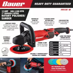 BAUER 12 Amp 7 in. Variable Speed Rotary Polisher/Sander -Bauer Popular Store 56792 W2SS