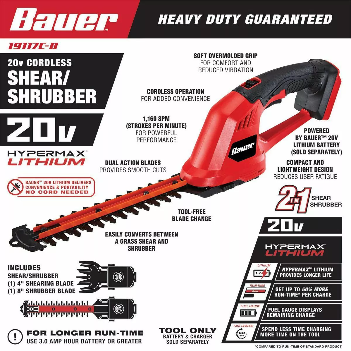 BAUER 20V Cordless Shear Shrubber – Tool Only 5 BAUER 20V Cordless Shear Shrubber – Tool Only - Image 5