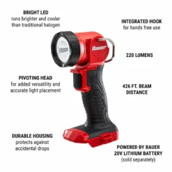 BAUER 20V Cordless 220 Lumen Work Light – Tool Only 17 BAUER 20V Cordless 220 Lumen Work Light – Tool Only -Bauer Popular Store 56925 W2