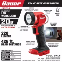 BAUER 20V Cordless 220 Lumen Work Light – Tool Only 18 BAUER 20V Cordless 220 Lumen Work Light – Tool Only -Bauer Popular Store 56925 W2SS