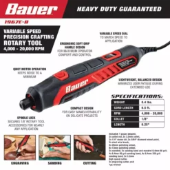 BAUER Variable Speed Precision Crafting Rotary Tool 15 BAUER Variable Speed Precision Crafting Rotary Tool -Bauer Popular Store 57001 W2SS