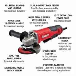 BAUER 8 Amp 4-1/2 in. Paddle Switch Angle Grinder 13 BAUER 8 Amp 4-1/2 in. Paddle Switch Angle Grinder -Bauer Popular Store 57002 W2