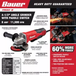 BAUER 8 Amp 4-1/2 in. Paddle Switch Angle Grinder 14 BAUER 8 Amp 4-1/2 in. Paddle Switch Angle Grinder -Bauer Popular Store 57002 W2SS