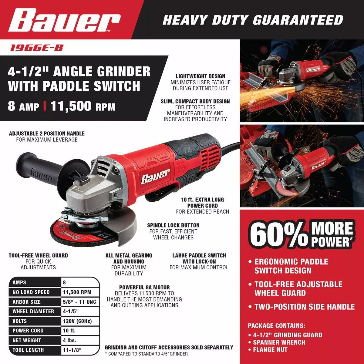 BAUER 8 Amp 4-1/2 in. Paddle Switch Angle Grinder 4 BAUER 8 Amp 4-1/2 in. Paddle Switch Angle Grinder - Image 4