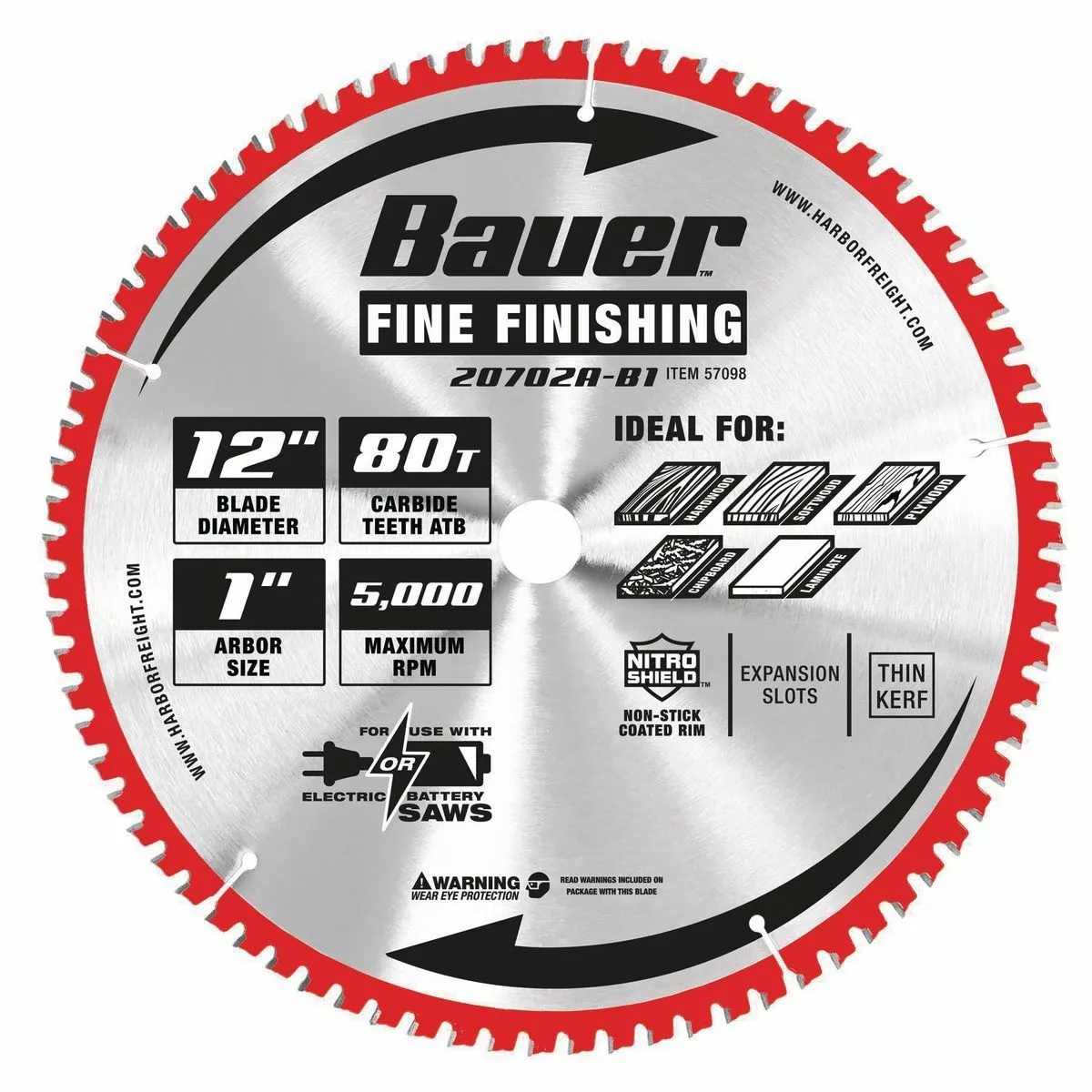 BAUER 12 in. 80T Fine Finishing Circular Saw Blade 1 BAUER 12 in. 80T Fine Finishing Circular Saw Blade