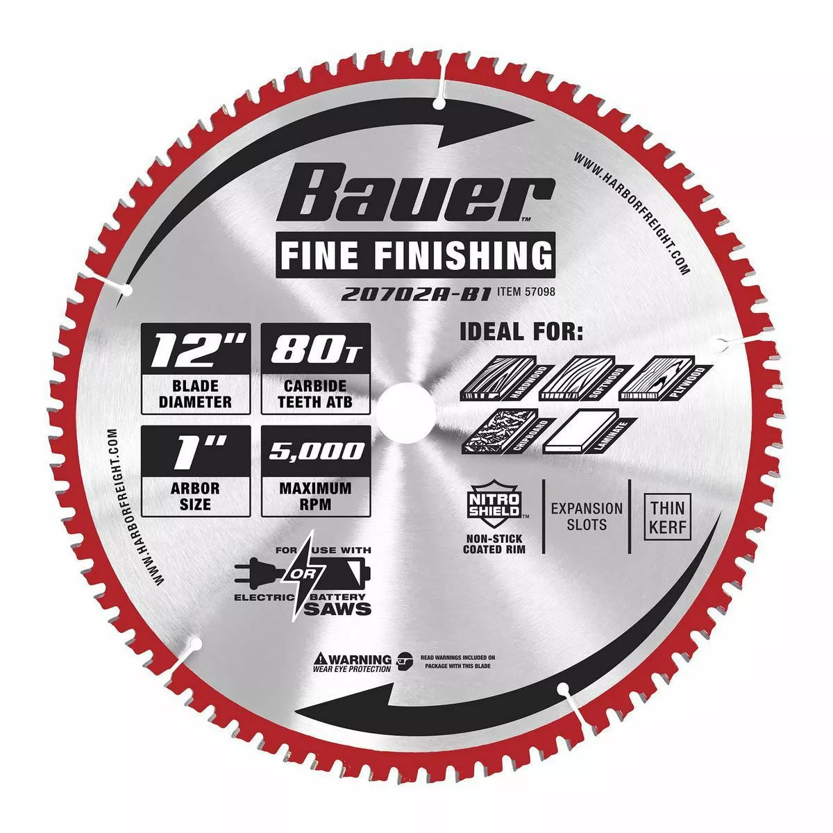 BAUER 12 in. 80T Fine Finishing Circular Saw Blade 2 BAUER 12 in. 80T Fine Finishing Circular Saw Blade - Image 2