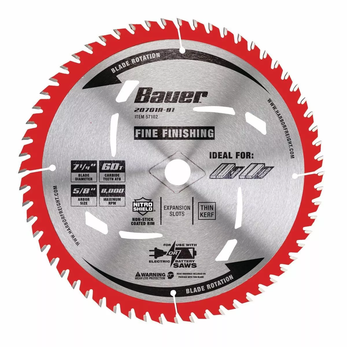 BAUER 7-1/4 in., 60T Fine Finishing Circular Saw Blade 1 BAUER 7-1/4 in., 60T Fine Finishing Circular Saw Blade