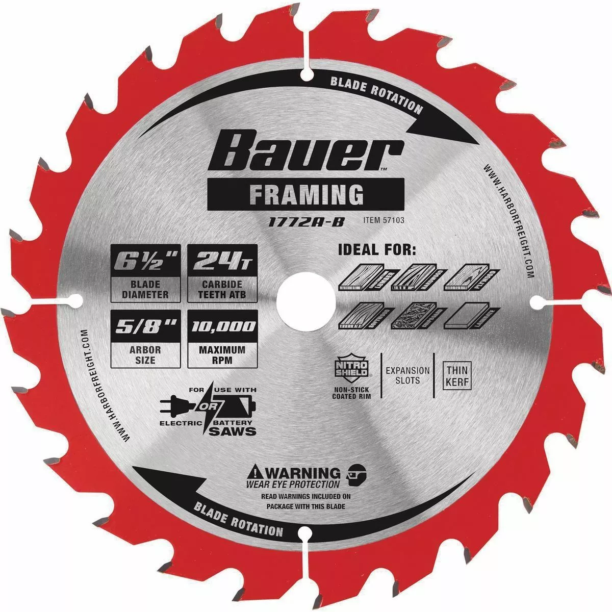 BAUER 6-1/2 in., 24T Framing Circular Saw Blade 1 BAUER 6-1/2 in., 24T Framing Circular Saw Blade