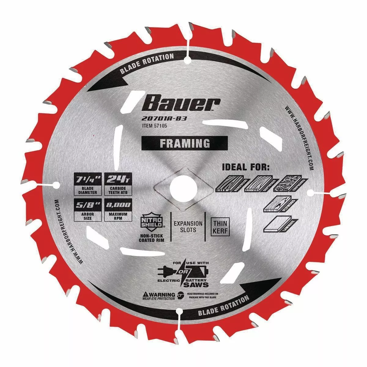 BAUER 7-1/4 in. 24T Framing Circular Saw Blade 1 BAUER 7-1/4 in. 24T Framing Circular Saw Blade