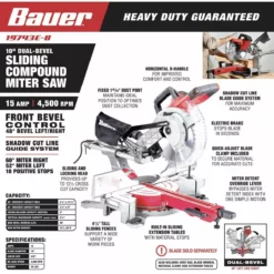BAUER 10 in. Dual-Bevel Sliding Compound Miter Saw 15 BAUER 10 in. Dual-Bevel Sliding Compound Miter Saw -Bauer Popular Store 57179 W2SS