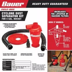 BAUER Cyclone Dust Separator Kit for 5 Gallon Buckets 10 BAUER Cyclone Dust Separator Kit for 5 Gallon Buckets -Bauer Popular Store 57194 W2SS