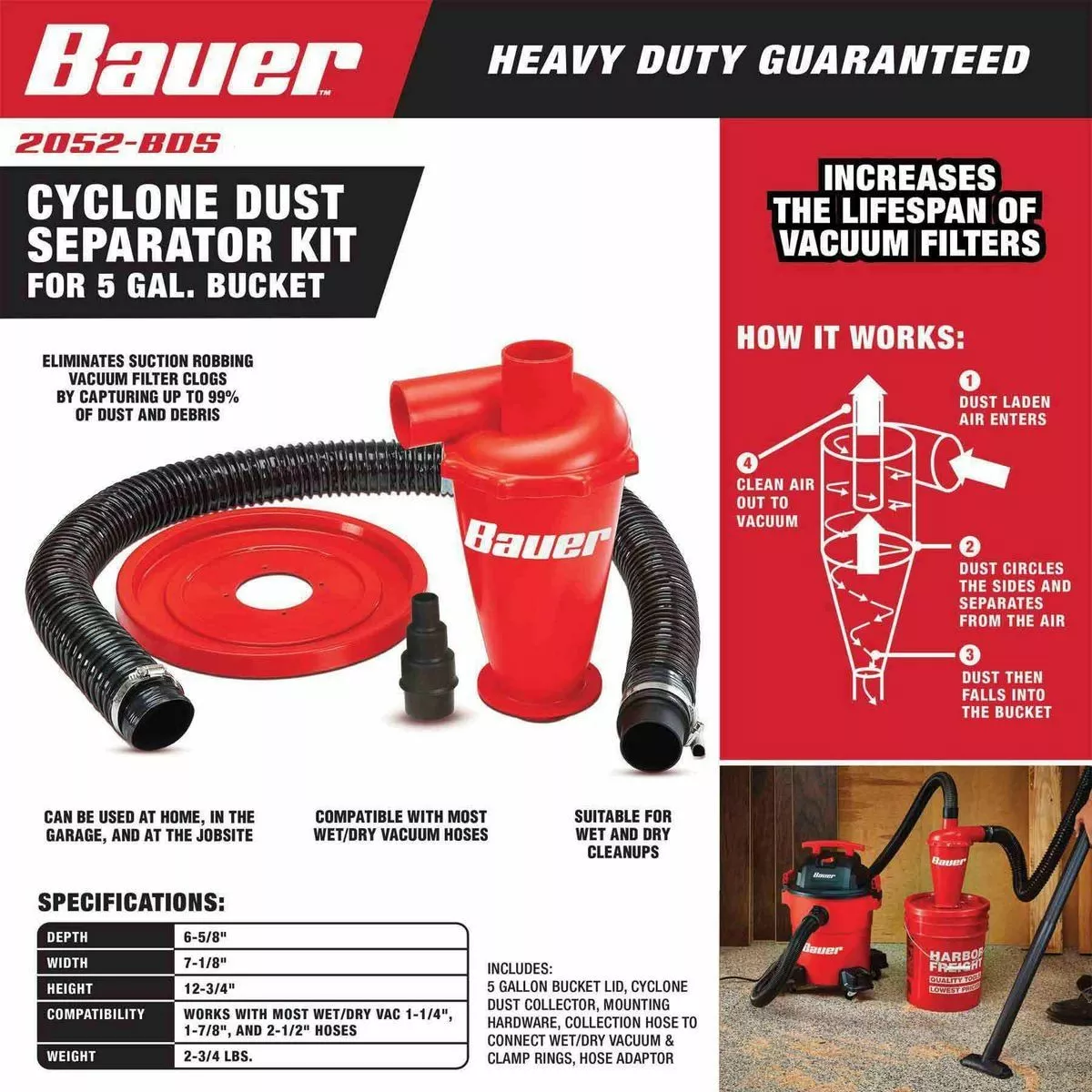 BAUER Cyclone Dust Separator Kit for 5 Gallon Buckets 3 BAUER Cyclone Dust Separator Kit for 5 Gallon Buckets - Image 3