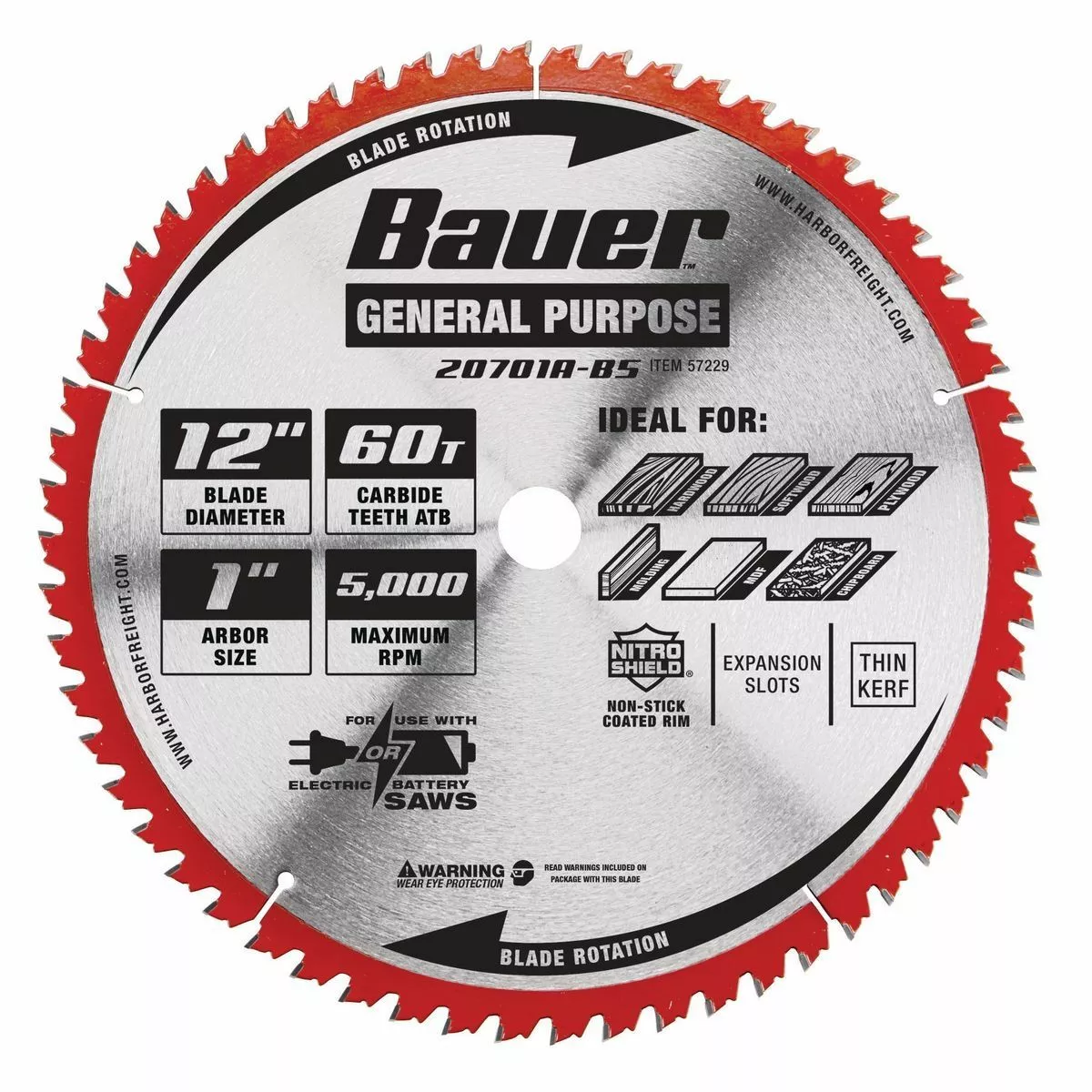 BAUER 12 in., 60T General Purpose Circular Saw Blade 1 BAUER 12 in., 60T General Purpose Circular Saw Blade