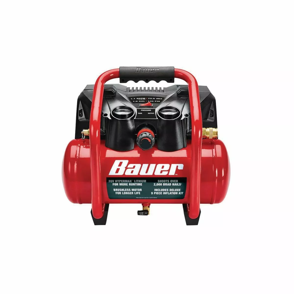 BAUER 1.6 Gallon 135 PSI 20V Brushless Cordless Air Compressor - Tool Only 1 BAUER 1.6 Gallon 135 PSI 20V Brushless Cordless Air Compressor - Tool Only
