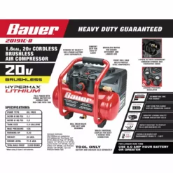 BAUER 1.6 Gallon 135 PSI 20V Brushless Cordless Air Compressor - Tool Only 16 BAUER 1.6 Gallon 135 PSI 20V Brushless Cordless Air Compressor - Tool Only -Bauer Popular Store 57394 W2SS