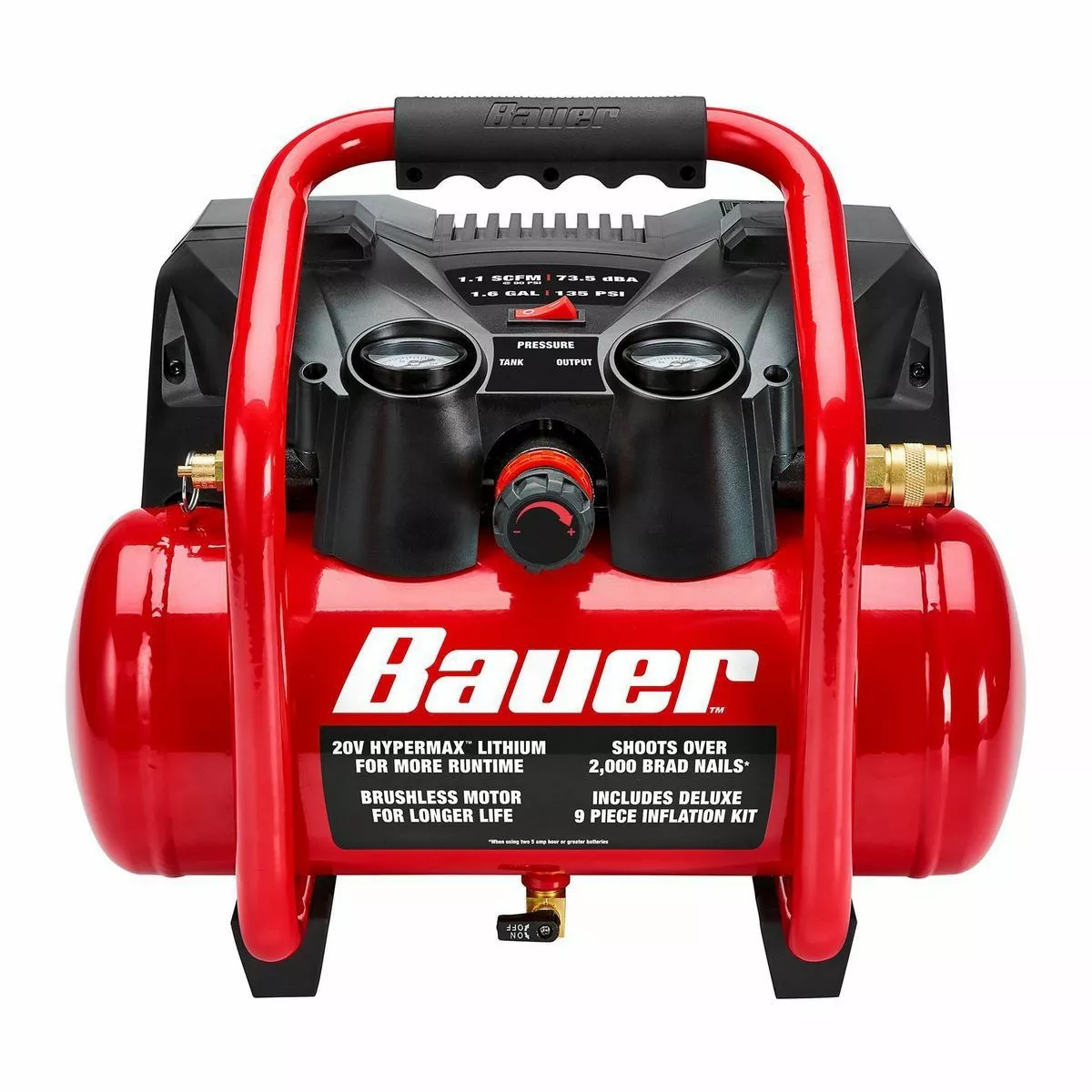 BAUER 1.6 Gallon 135 PSI 20V Brushless Cordless Air Compressor - Tool Only 2 BAUER 1.6 Gallon 135 PSI 20V Brushless Cordless Air Compressor - Tool Only - Image 2
