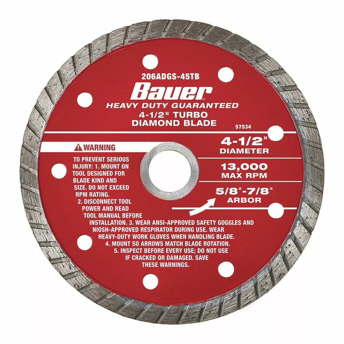 BAUER 4-1/2 in. Turbo Rim Wet or Dry Cut Diamond Saw Blade 2 BAUER 4-1/2 in. Turbo Rim Wet or Dry Cut Diamond Saw Blade - Image 2