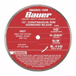 BAUER 10 in. Continuous Rim Wet Cut Diamond Saw Blade