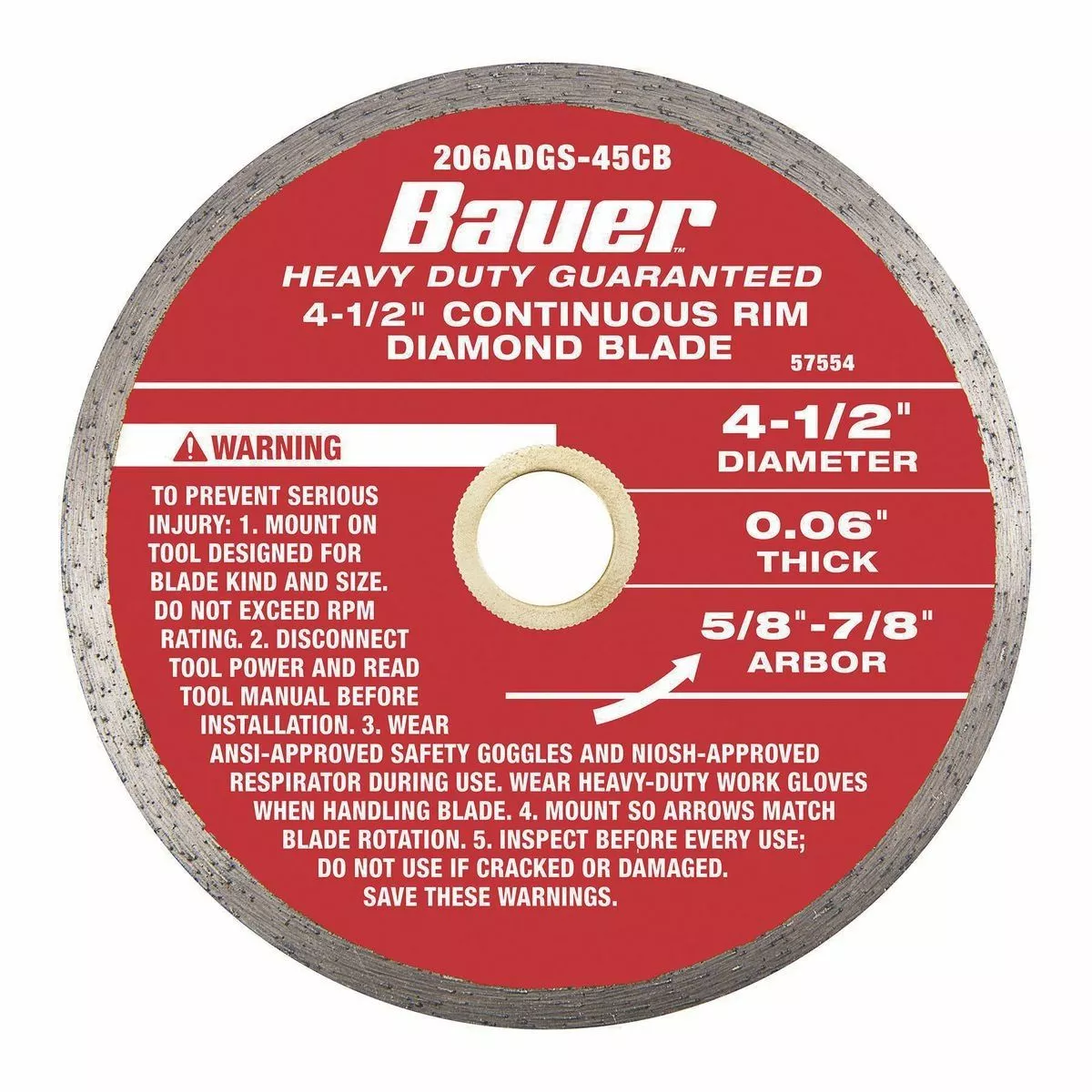 BAUER 4-1/2 in. Continuous Rim Wet Cut Diamond Saw Blade 1 BAUER 4-1/2 in. Continuous Rim Wet Cut Diamond Saw Blade