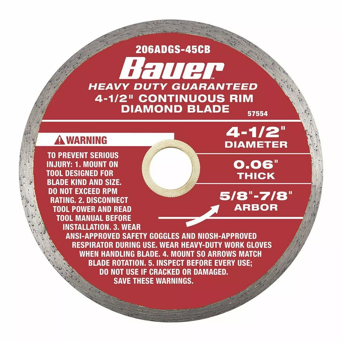 BAUER 4-1/2 in. Continuous Rim Wet Cut Diamond Saw Blade 2 BAUER 4-1/2 in. Continuous Rim Wet Cut Diamond Saw Blade - Image 2
