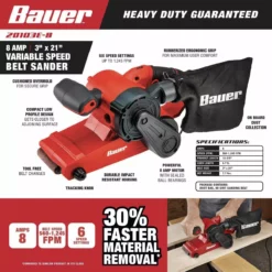 BAUER 8 Amp 3 in. x 21 in. Variable Speed Belt Sander -Bauer Popular Store 57587 W2SS