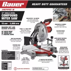 BAUER 12 in. Single-Bevel Compound Miter Saw 18 BAUER 12 in. Single-Bevel Compound Miter Saw -Bauer Popular Store 57608 W2SS