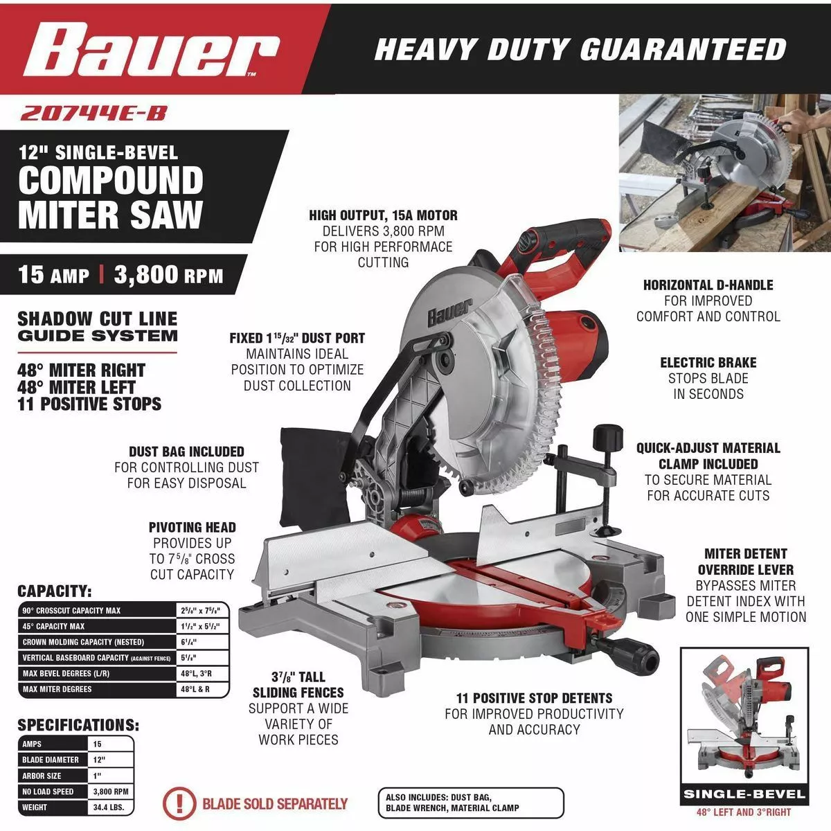 BAUER 12 in. Single-Bevel Compound Miter Saw 3 BAUER 12 in. Single-Bevel Compound Miter Saw - Image 3
